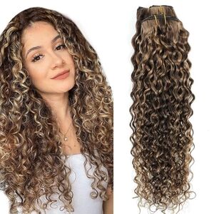20” Kinky Curly Human Hair Clip Ins • 120g • Brown/Blonde 4/27 Highlights